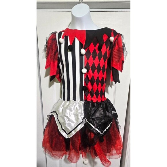 Spirit Halloween Horror Harlequin Killer Clown Harley Quinn Jester Dress Girls L - Picture 1 of 4
